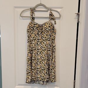 As U Wish Babydoll Bustier Mini Dress Floral Tie Strap Lace Trim Size Medium